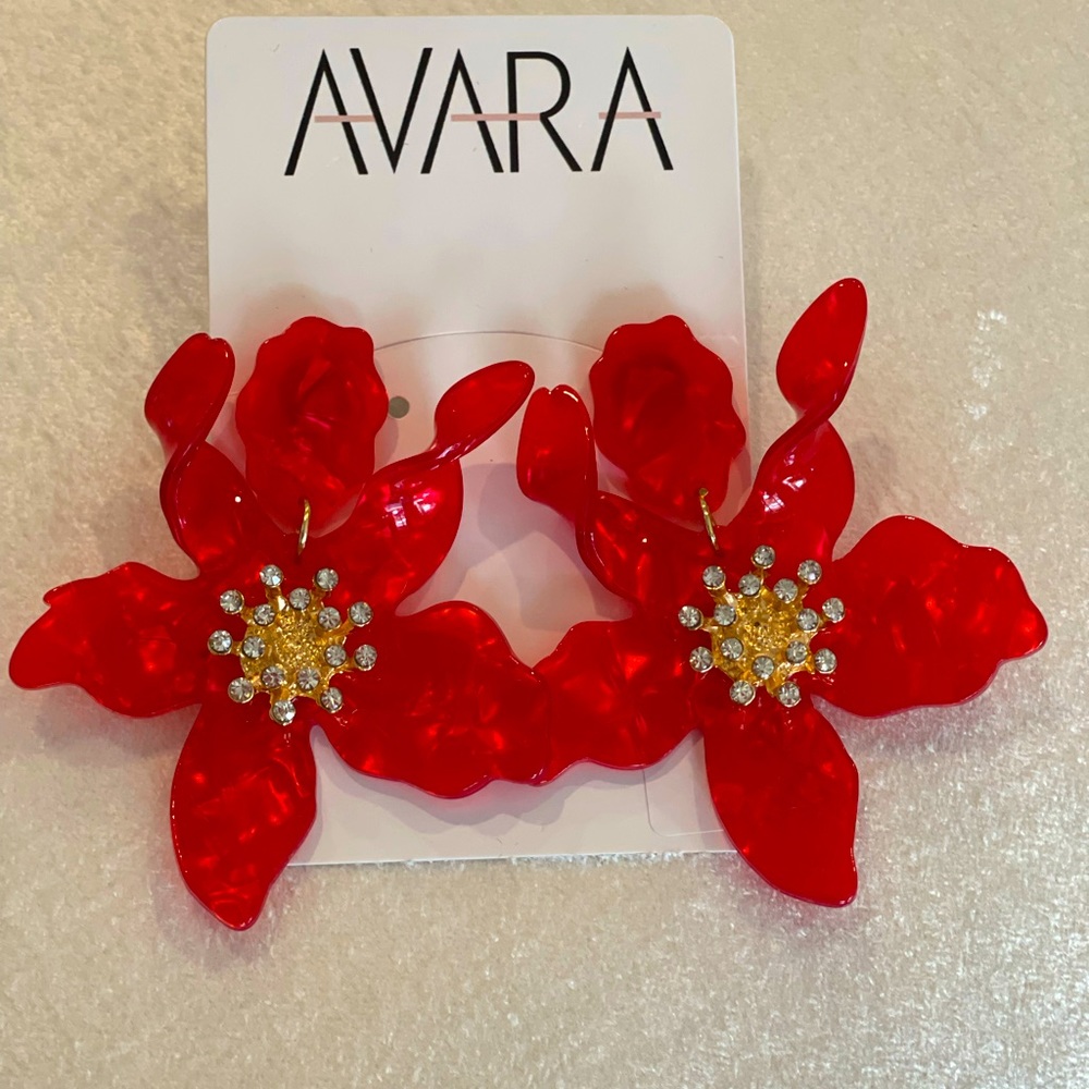 Claudia Flower Earrings-Red Excellent Condition